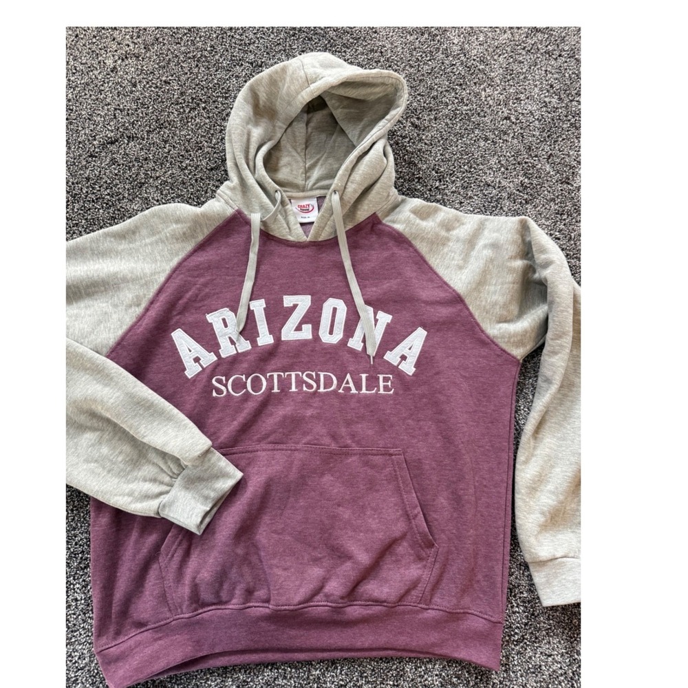 Crazy Apparel Arizona Scottsdale Raglan Hoodie Burgundy Grey XL Mens Sweatshirt